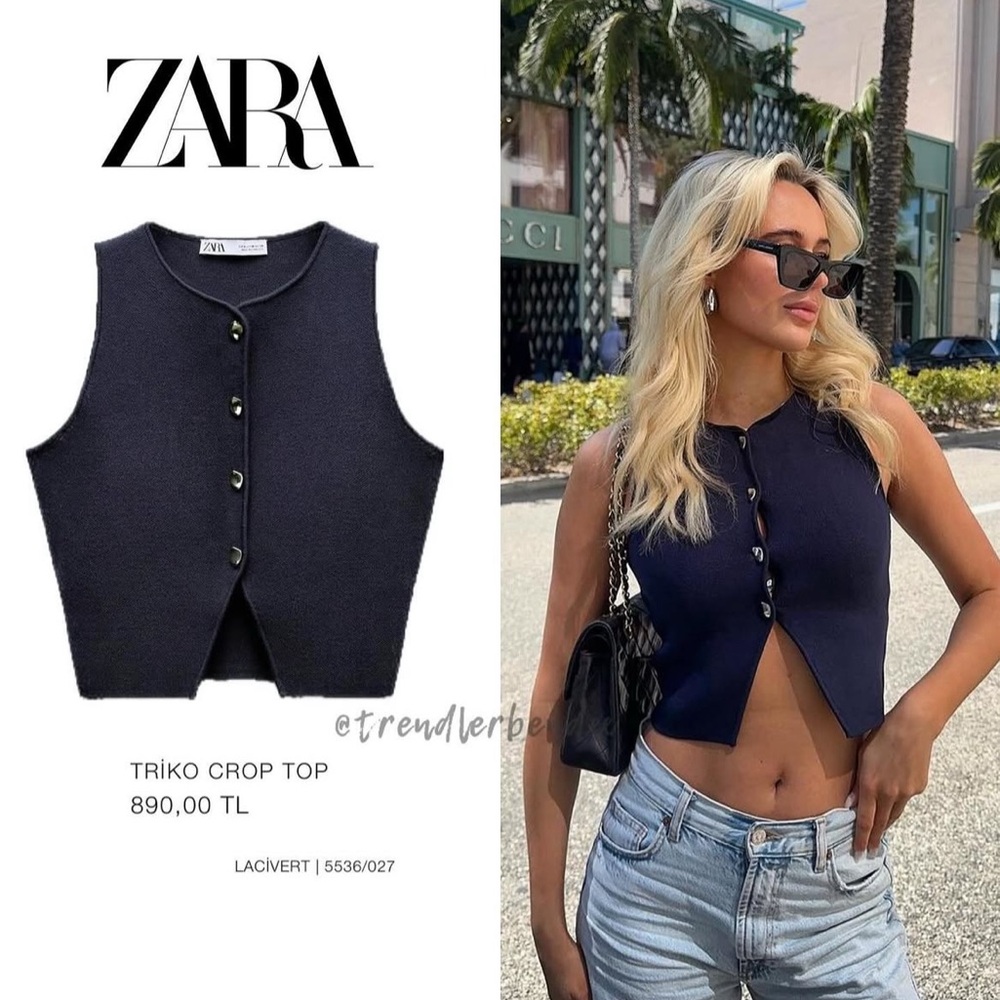 Zara Navy Cropped Vest